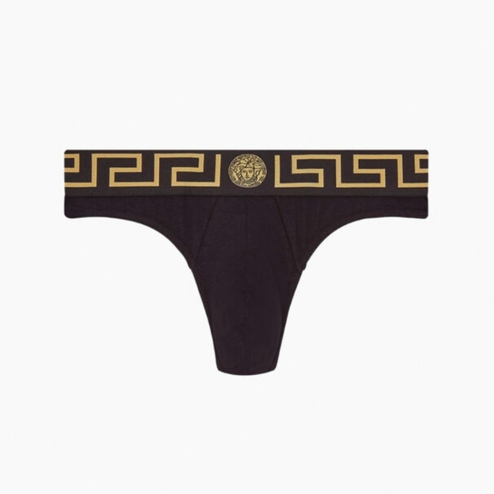 Men's New Versace Black Thong Size 5